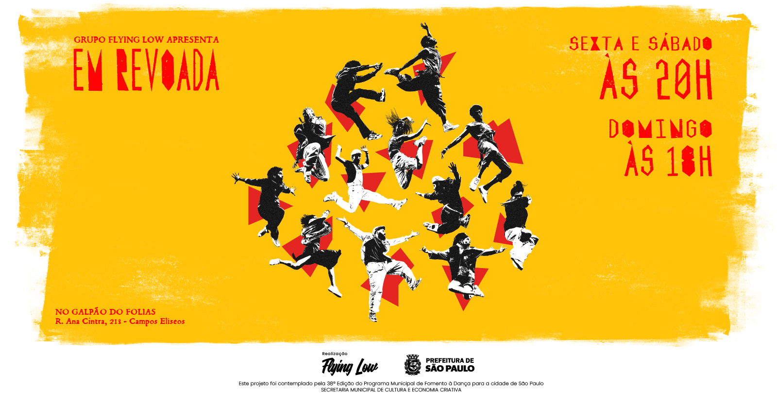 Arte de divulgação da temporada de Em Revoada no Galpão do Folias
